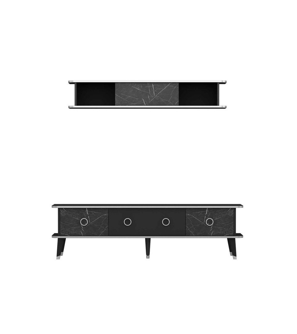Ensemble meuble TV MARBRE Noir brillant Ensemble meuble TV MARBRE Noir brillant