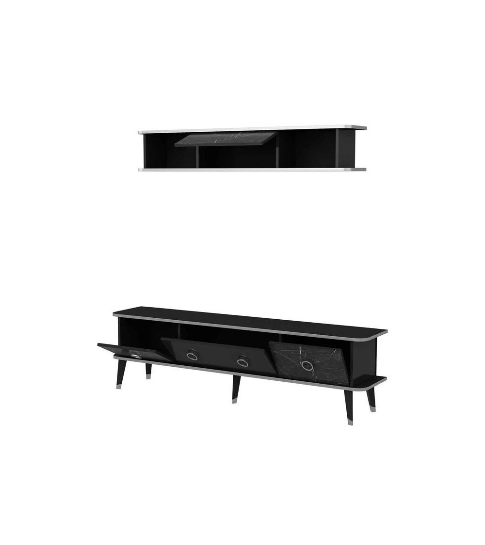 Ensemble meuble TV MARBRE Noir brillant Ensemble meuble TV MARBRE Noir brillant