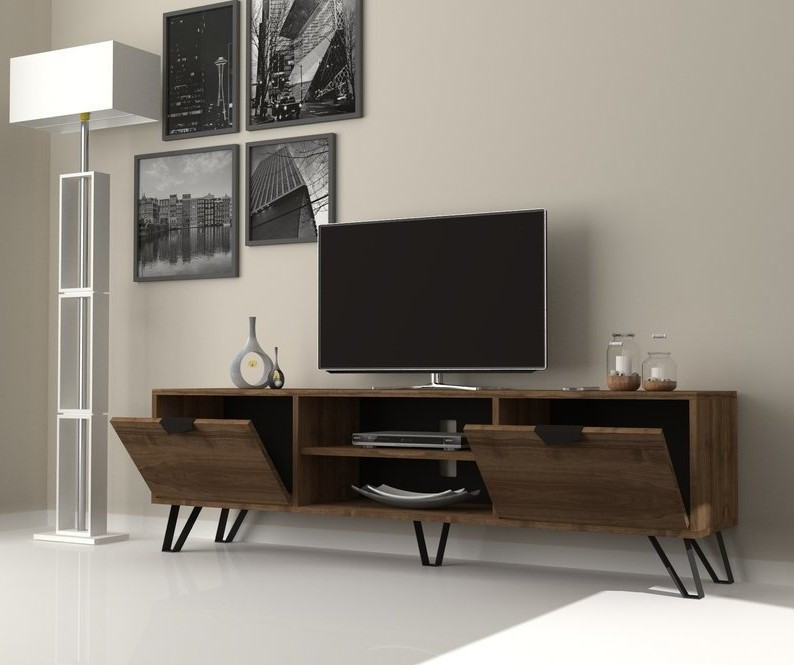 Conjunto de mobiliario de sala de almacenamiento de información Unidad de TV de pantalla LED de efecto madera Aparador 