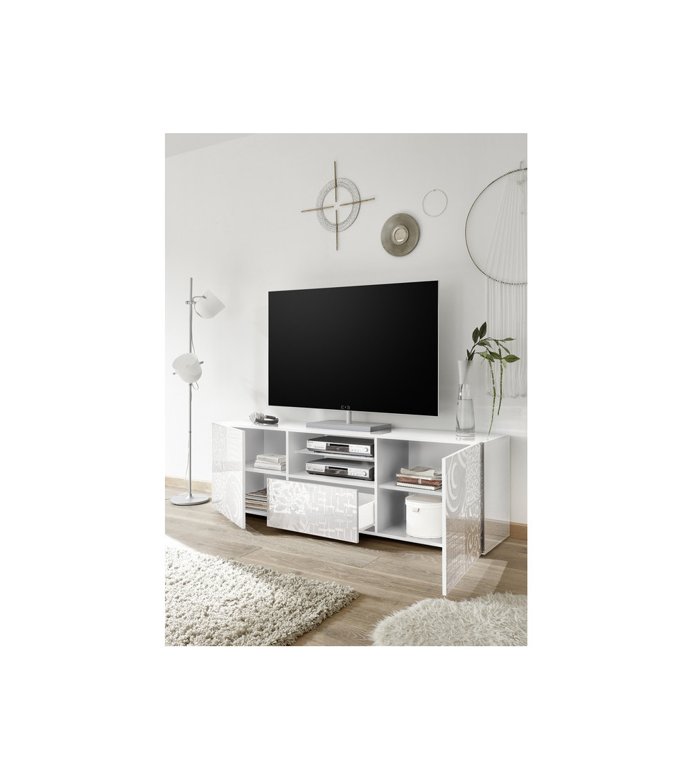 Meuble TV MIREL blanc 2 portes 1 tiroir Meuble TV MIREL blanc 2 portes 1 tiroir