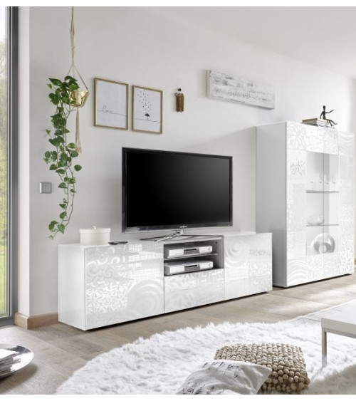 Mueble TV modelo Nora H2 (160 cm) en color blanco y negro