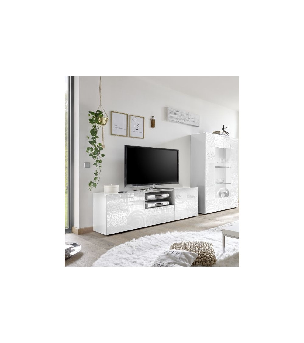 Meuble TV MIREL blanc 2 portes 1 tiroir