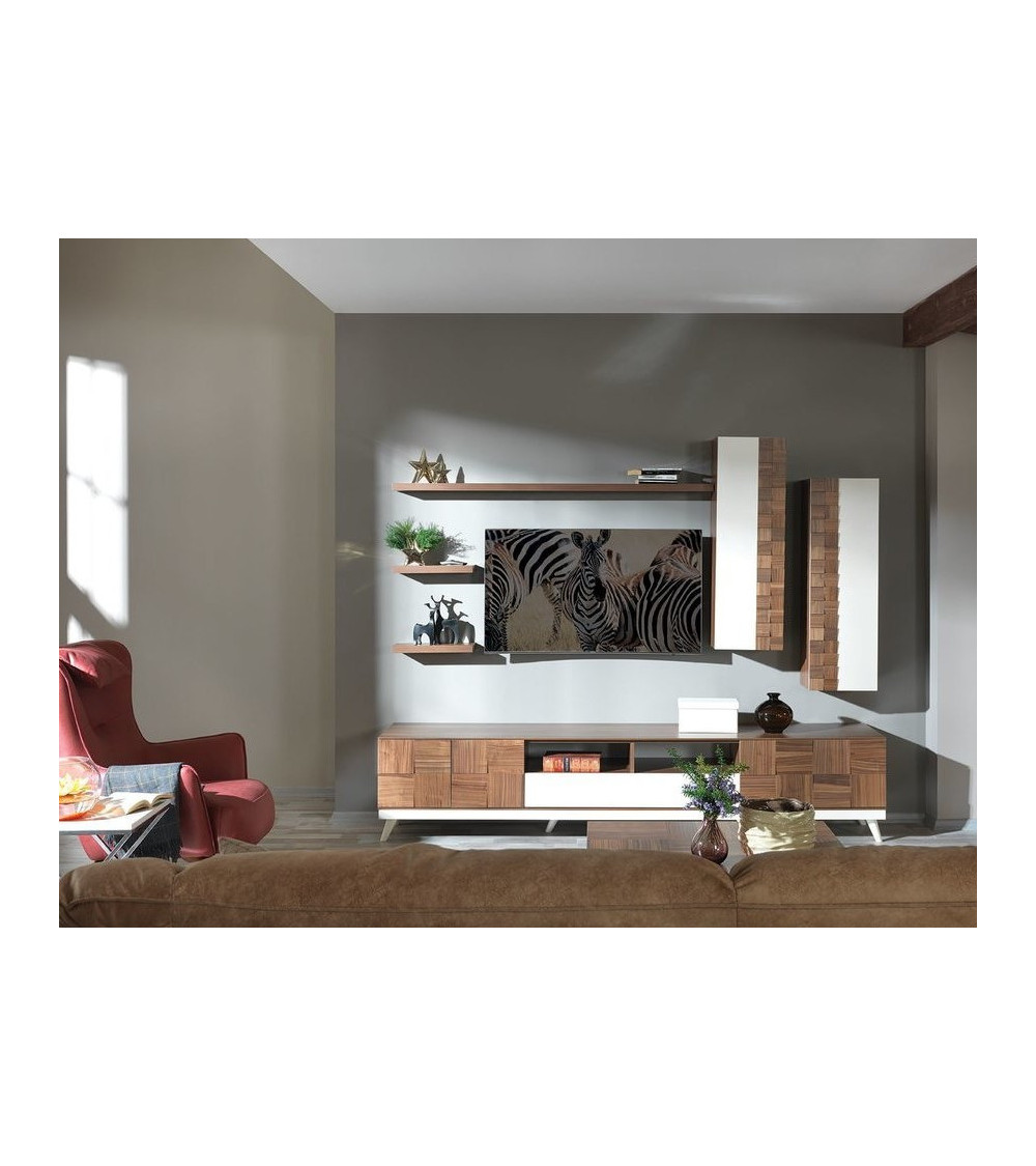 Ensemble meuble TV BERRAK Noyer - blanc Ensemble meuble TV BERRAK Noyer - blanc
