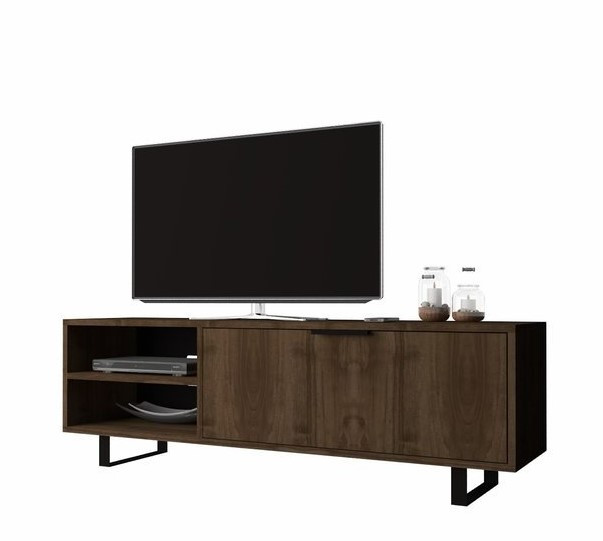 Style Classique en Bois Massif et MDF avec Finition Noyer Brillant Meuble TV Dim 46 x 160 x 56