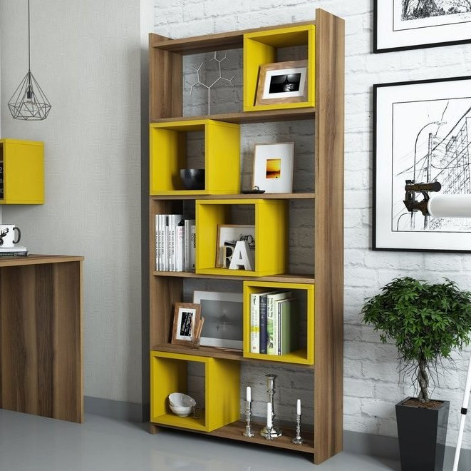 Libreria moderna con anta e scomparti, cm 50 x 25 x 105, colore