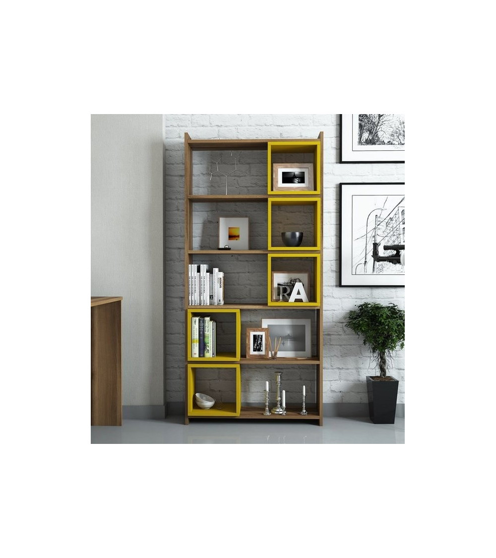 Bibliothèque BOX Noyer - jaune Bibliothèque BOX Noyer - jaune