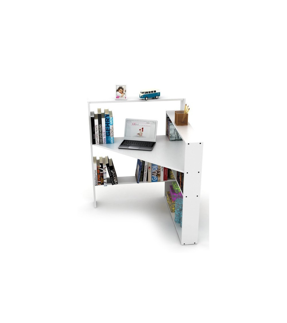 Bureau + étagère intégrée 120 x 144 cm blanc artik-anthracite
