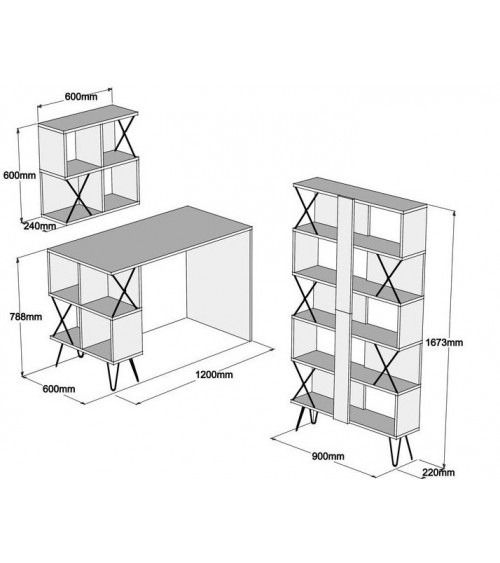 Ensemble bureau, étagère et bibliotèque TAKIMI Crème