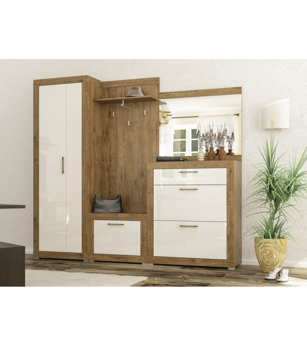 Mueble de entrada PARMA roble y blanco lacado