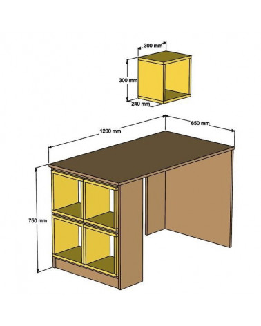 Bureau BOX Noyer - jaune