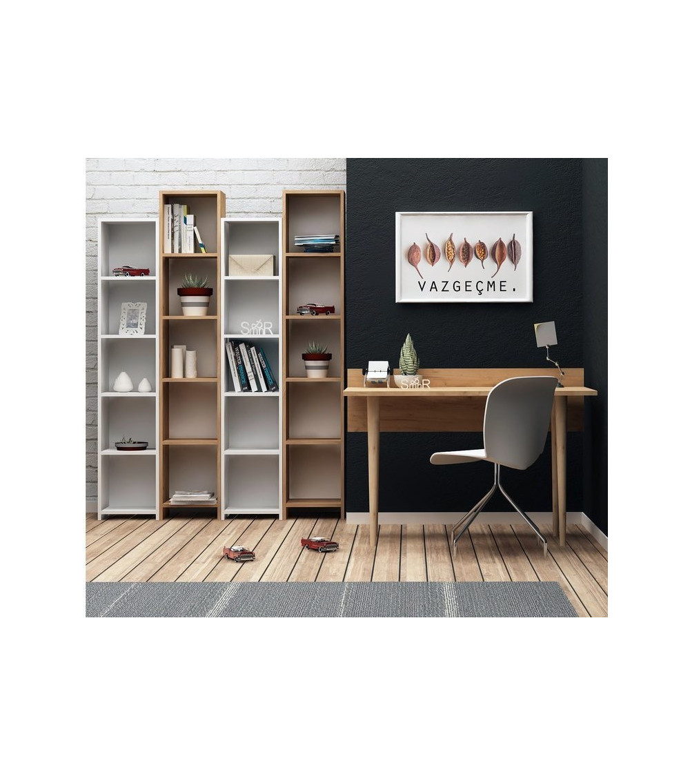 Conjunto escritorio, estantería y librería TAKIMI roble 120 cm
