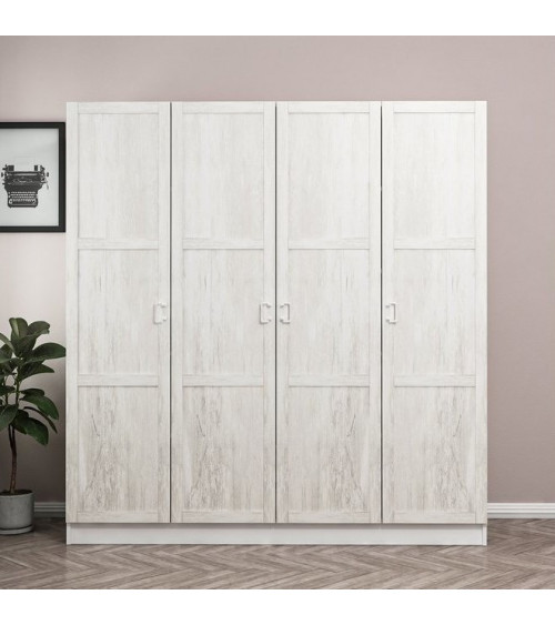 Armoire Liora, 4 portes, 2 tiroirs, 180 x 58 x 198.5, Bois massif /  Anthracite Moderne - Interlink