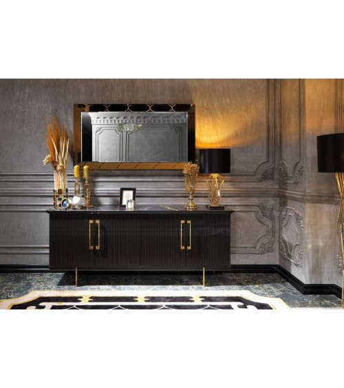 Buffet KREM NOIR 4 portes + miroir