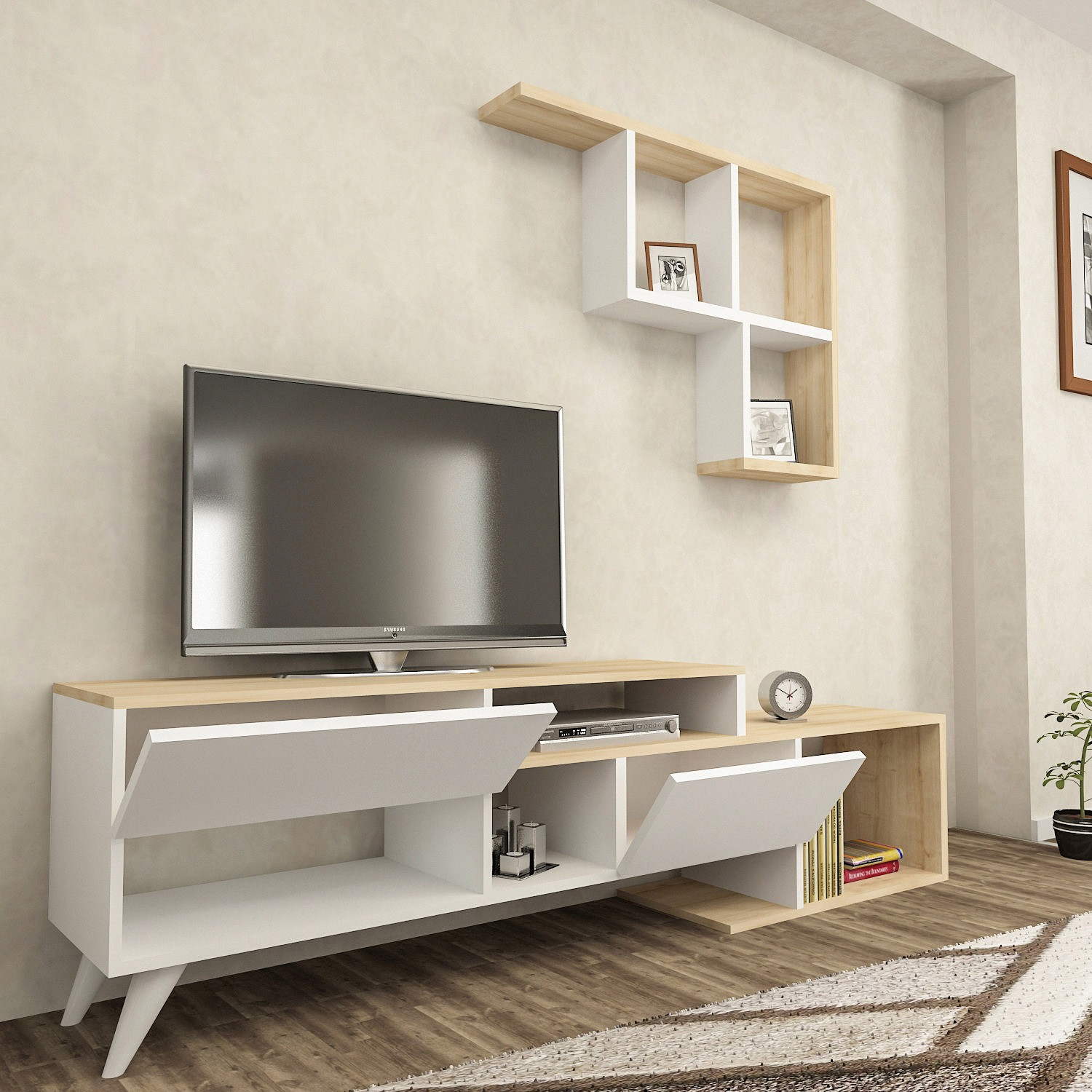 MUEBLE TV BLANCO MADERA DE MANGO SALÓN 140 X 40 X 58 CM