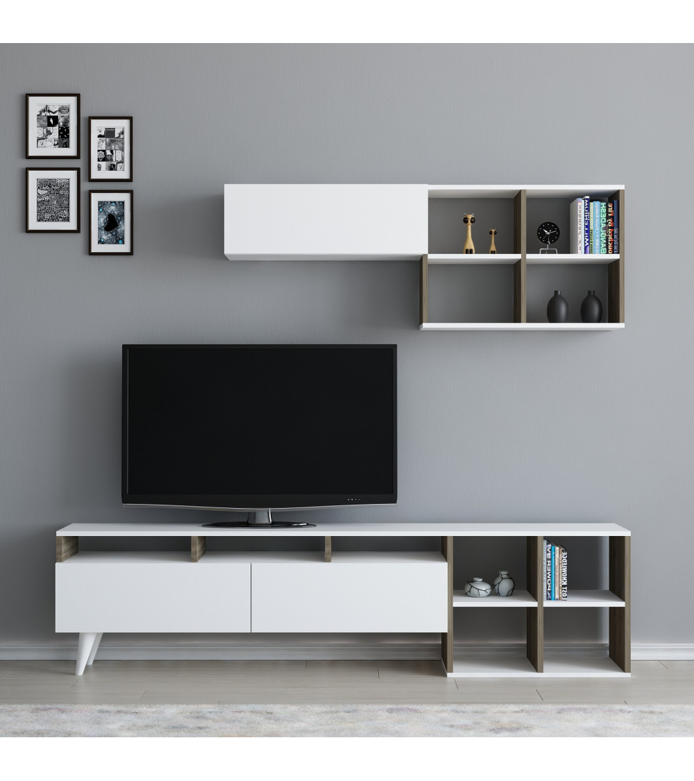 Conjunto mueble TV PIRIL nogal y antracita 120 cm