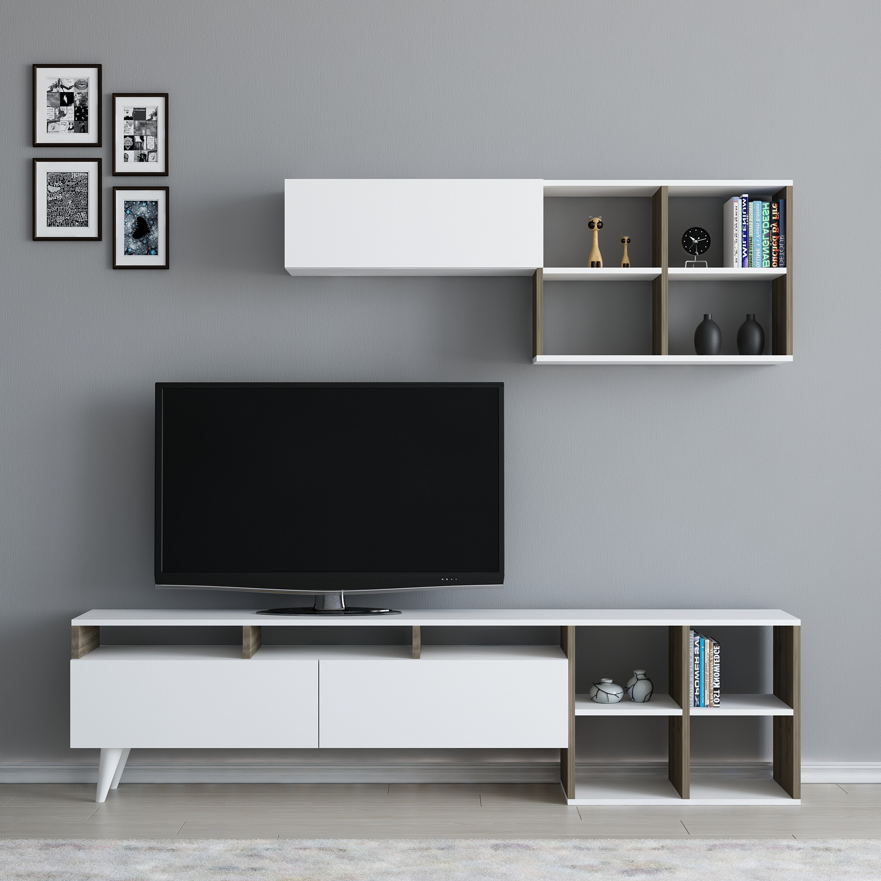 Set di porta TV KUZEY 180 cm rovere e bianco - soggiorno decorazione