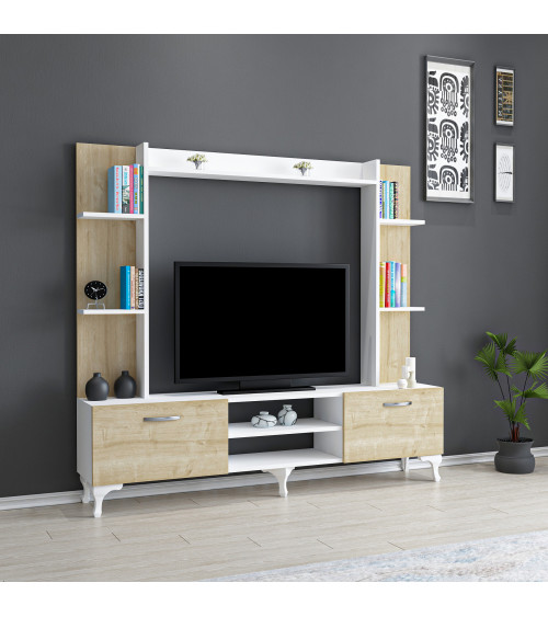 Ensemble meuble TV RENA Chêne - blanc