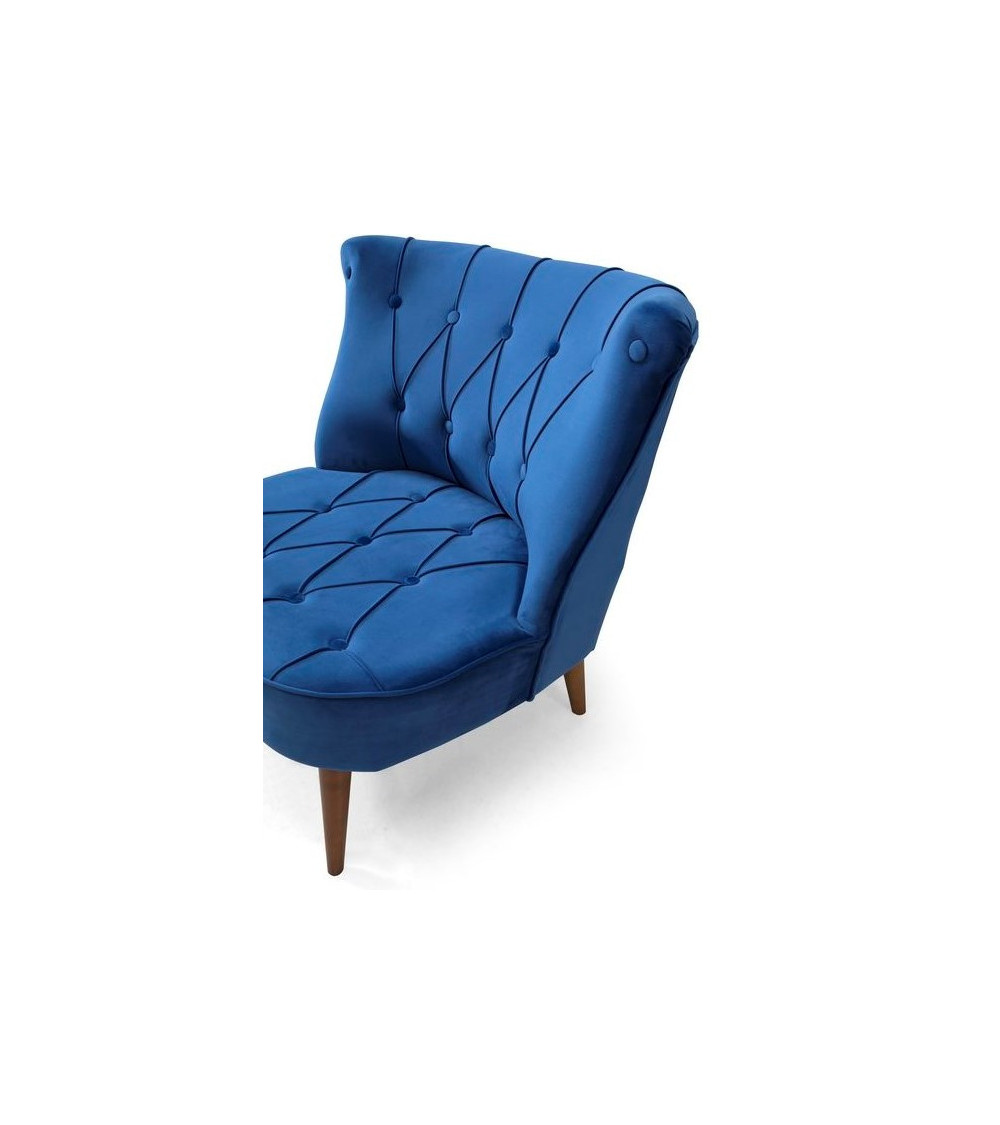 Fauteuil crapaud en velours bleu