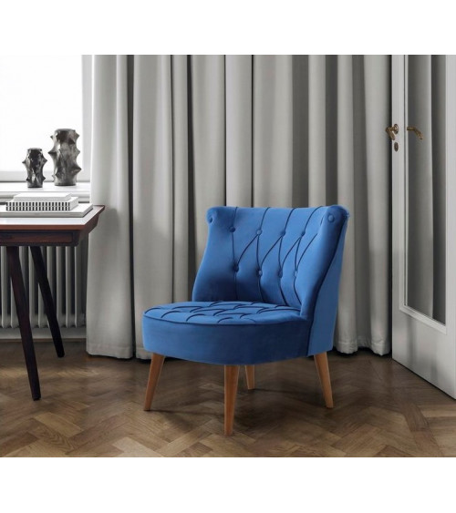 Fauteuil crapaud en velours bleu