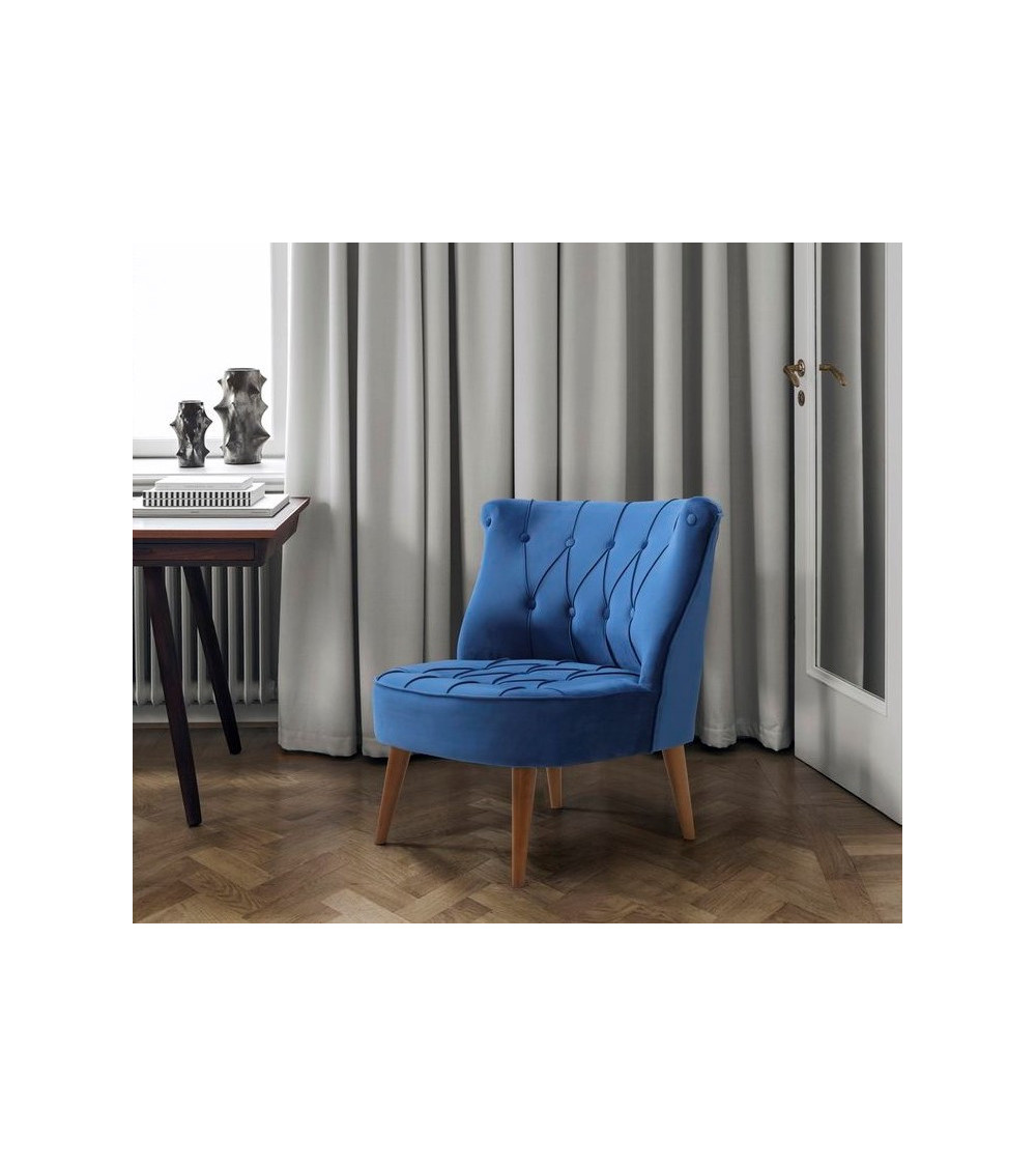 Fauteuil crapaud en velours bleu