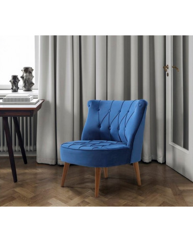 Fauteuil crapaud en velours bleu