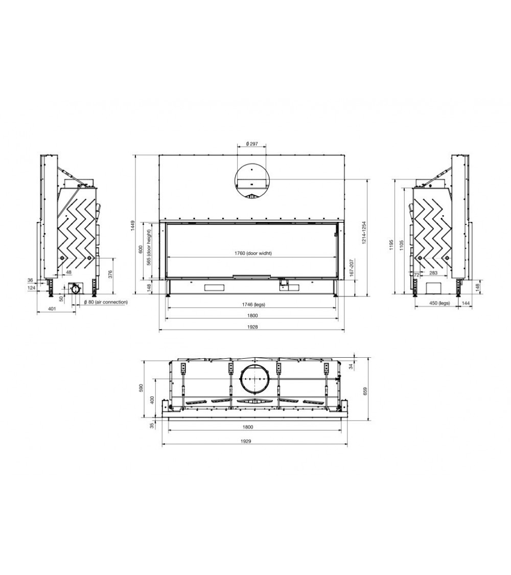 Insert cheminées à bois MB 193CM porte guillotine 22 kW