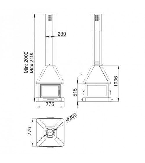 Poêle à bois CABIMAS 4 faces vitrées 16 kW