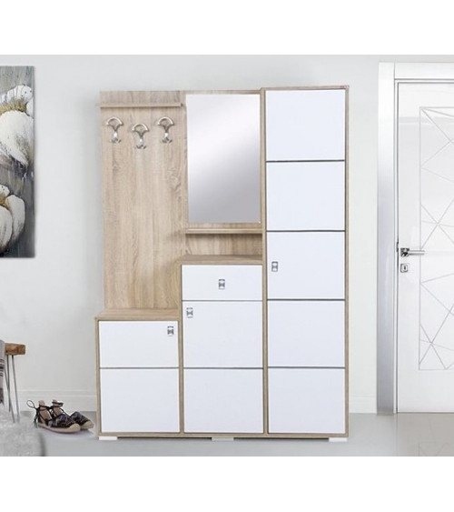 Mueble recibidor KALE 180 cm blanco y madera