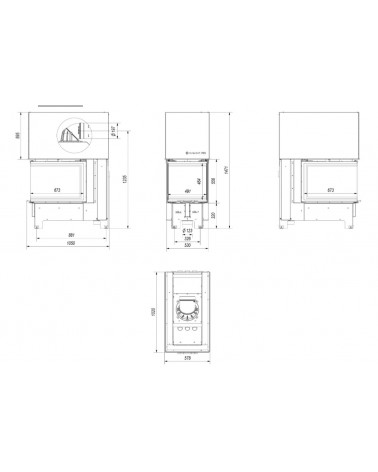 Insert cheminées à bois NOLWENN 3 côtés vitrés, porte guillotine 10 kW 