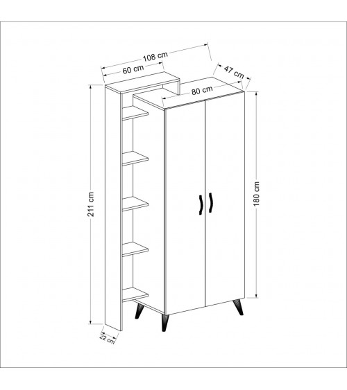 Armoire 2 Portes Blanc Anthracite 211 x 47 x 108