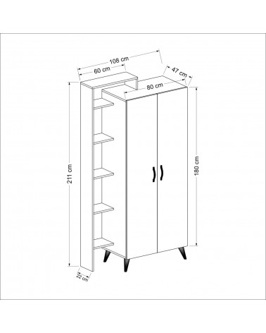 Armoire 2 Portes Blanc Anthracite 211 x 47 x 108