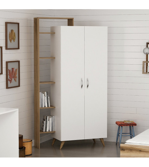 Armoire 2 Portes Blanc Marron 211 x 47 x 108