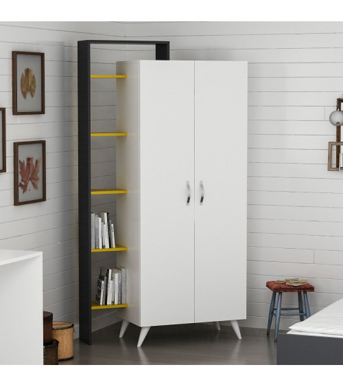 Armoire 2 Portes Blanc Jaune Fonce 211 x 47 x 108