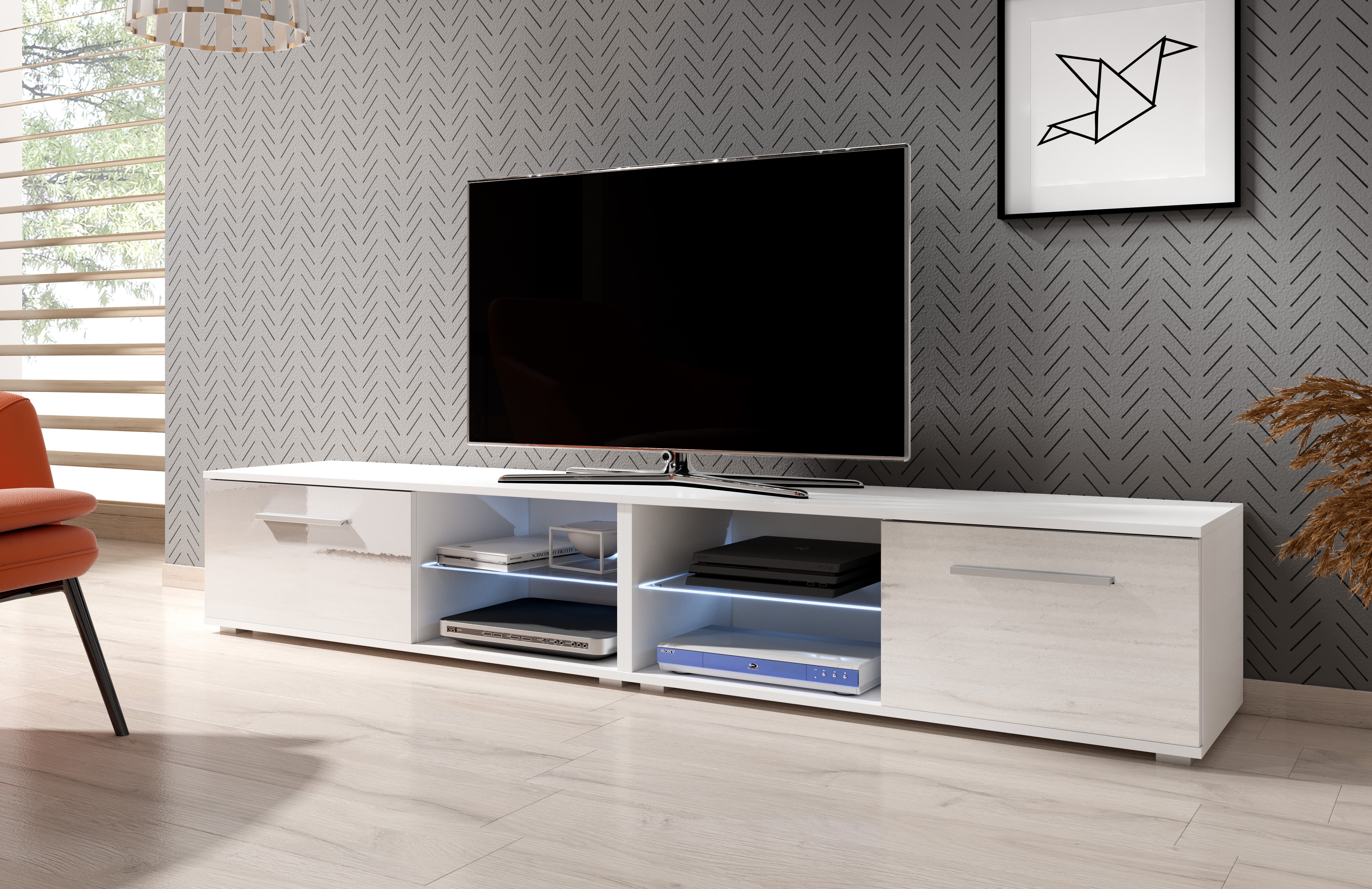 Mueble TV BEST blanco lacado 200 cm