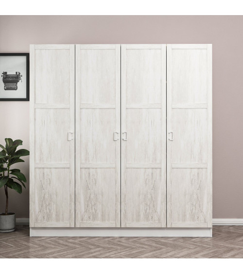 Armoire 4 Portes 2 Tiroirs Blanc dégringolé 190 x 52 x 180