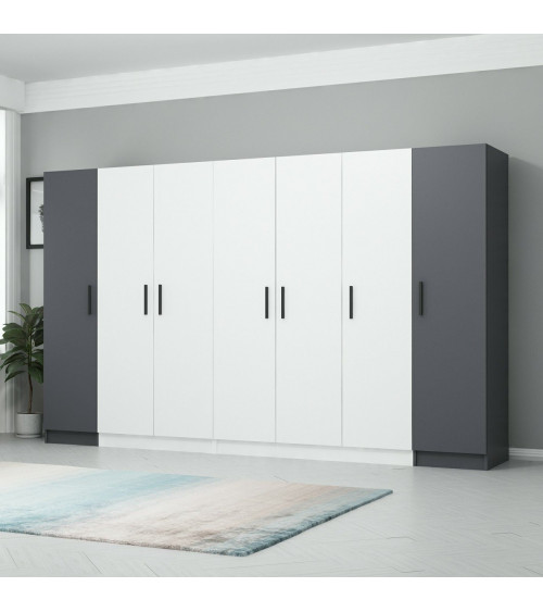 Armoire 6 Portes Blanc anthracite 270 x 52 x 190