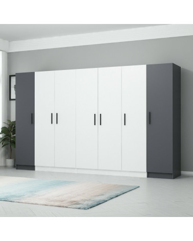 Armoire 6 Portes Blanc anthracite 270 x 52 x 190