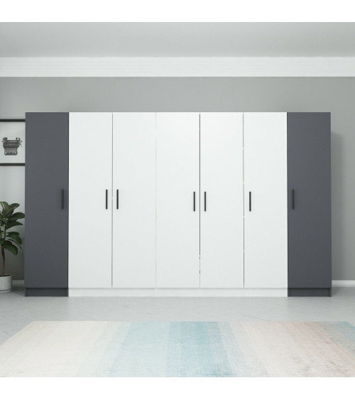 Armoire 6 Portes Blanc anthracite 270 x 52 x 190