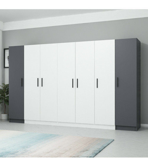 Armoire 6 Portes Blanc anthracite 270 x 52 x 190