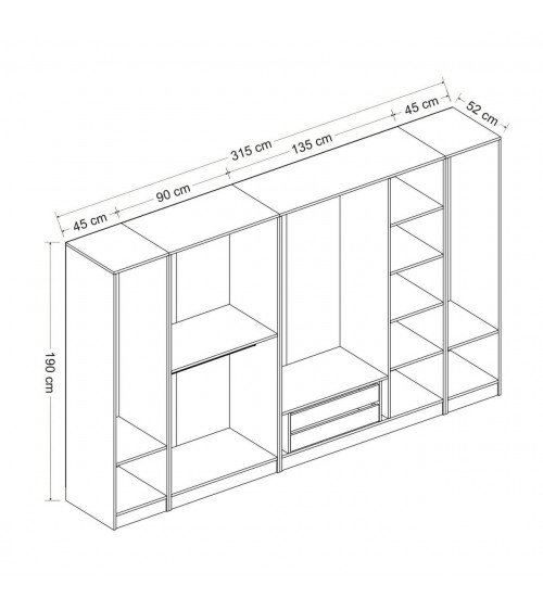 Armoire 6 Portes Blanc anthracite 270 x 52 x 190