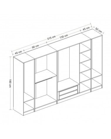 Armoire 6 Portes Blanc anthracite 270 x 52 x 190