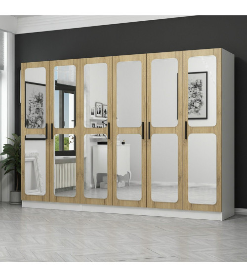 Armoire Miroir 6 Portes Noyer Pera 270 x 52 x 190