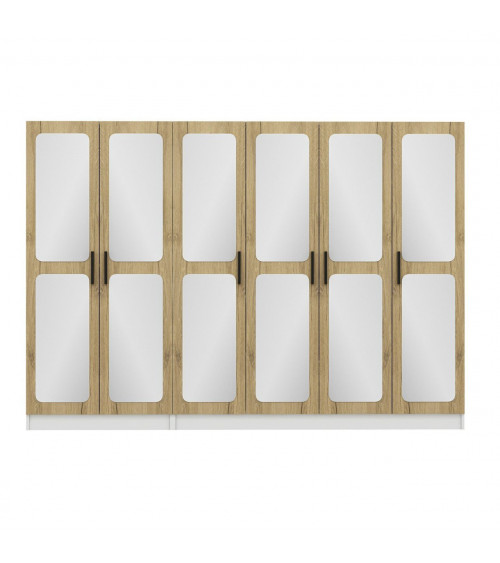 Armoire Miroir 6 Portes Noyer Pera 270 x 52 x 190