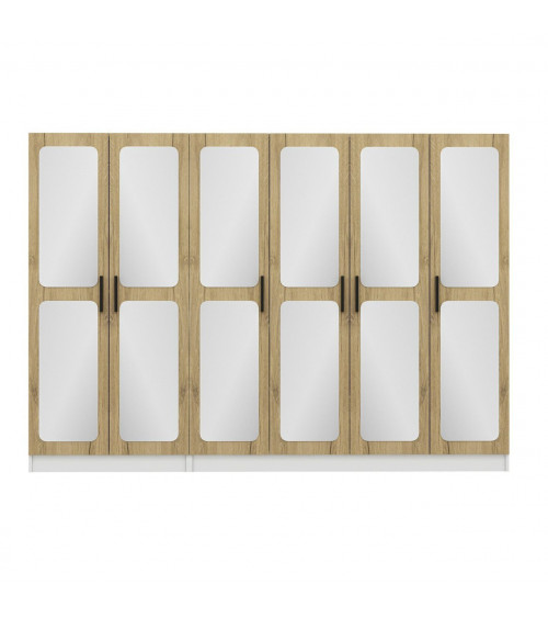 Armoire Miroir 6 Portes Noyer Pera 270 x 52 x 190