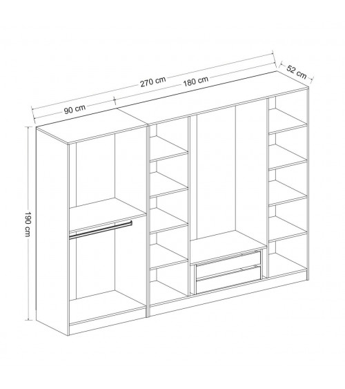 Armoire Miroir 6 Portes Noyer Pera 270 x 52 x 190