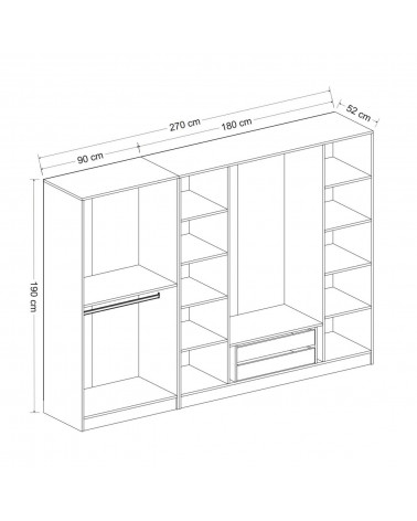 Armoire Miroir 6 Portes Noyer Pera 270 x 52 x 190