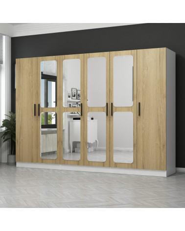 Armoire Miroir 6 Portes Noyer Pera 270 x 52 x 190