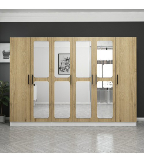 Armoire Miroir 6 Portes Noyer Pera 270 x 52 x 190