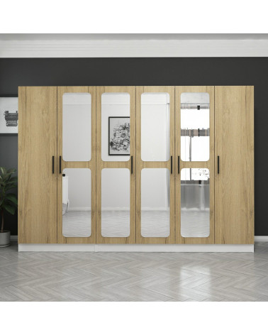 Armoire Miroir 6 Portes Noyer Pera 270 x 52 x 190