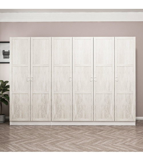 Armoire Miroir 6 Portes et 2 Tiroirs Minar Blanc 270 x 52 x 190